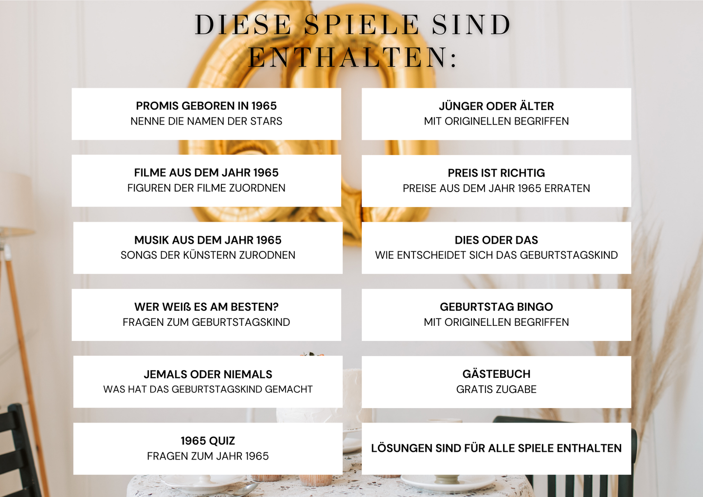 60 Geburtstagsspiel Set - Geboren in 1965