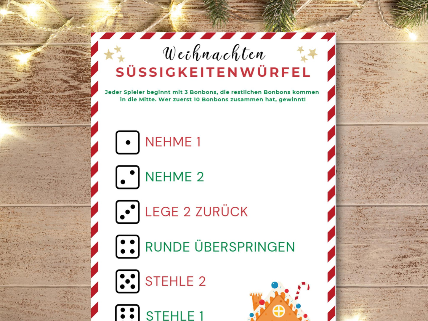 Weihnachtsspiel - Süßigkeiten Würfelspiel