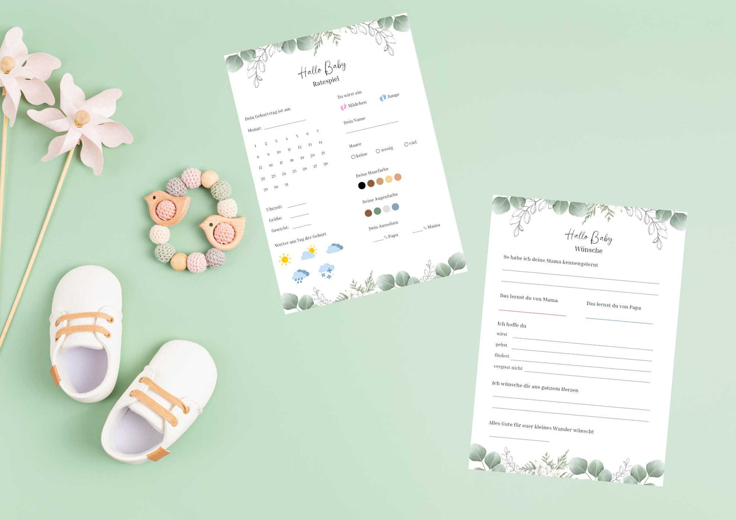 Babyparty Ratespiel und Wünsche-Karten