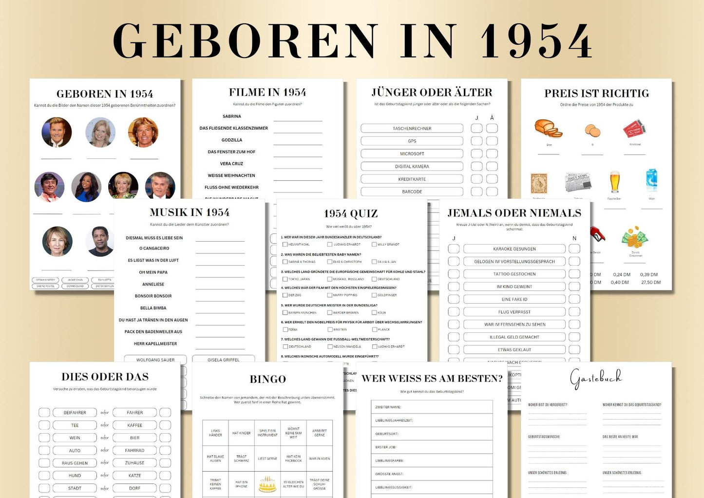 71 Geburtstagsspiel Set - Geboren in 1954