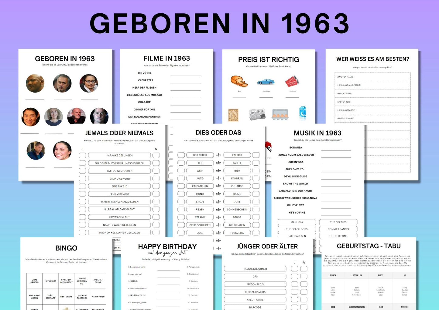 62. Geburtstagsspiel Set - Geboren in 1963
