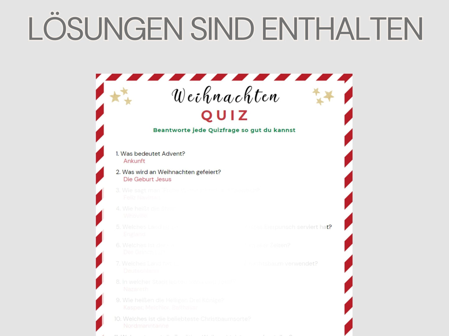 Weihnachtsspiel - Quiz Spiel
