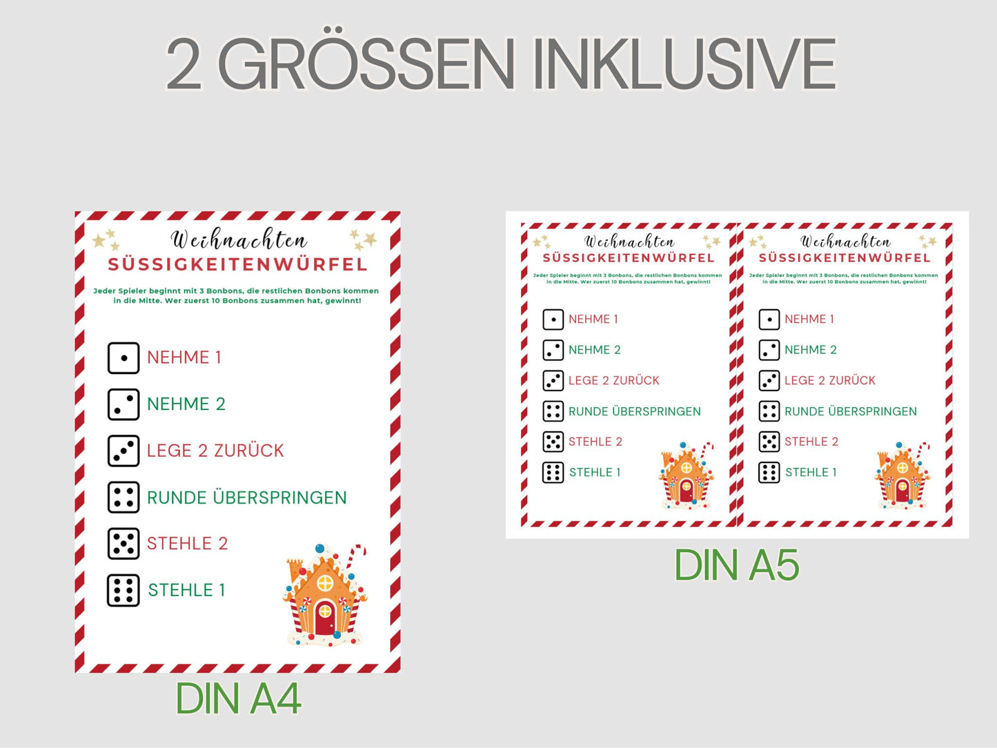 Weihnachtsspiel - Süßigkeiten Würfelspiel