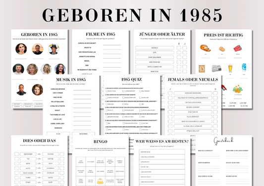 40 Geburtstagsspiel Set - Geboren in 1985