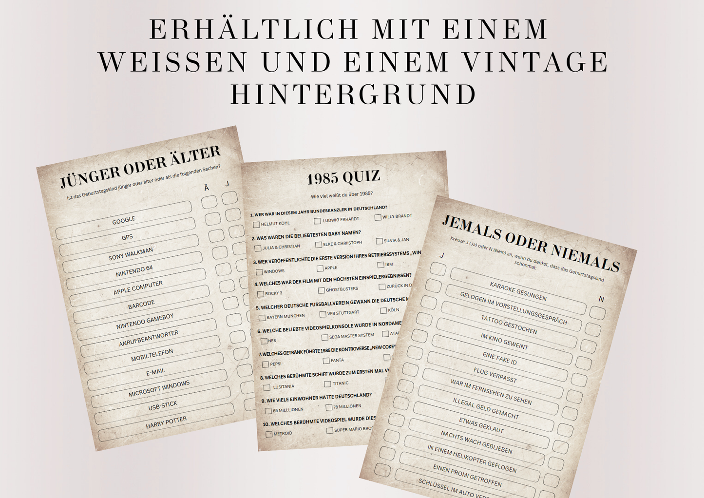 40 Geburtstagsspiel Set - Geboren in 1985
