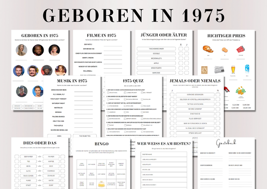 50 Geburtstagsspiel Set - Geboren in 1975