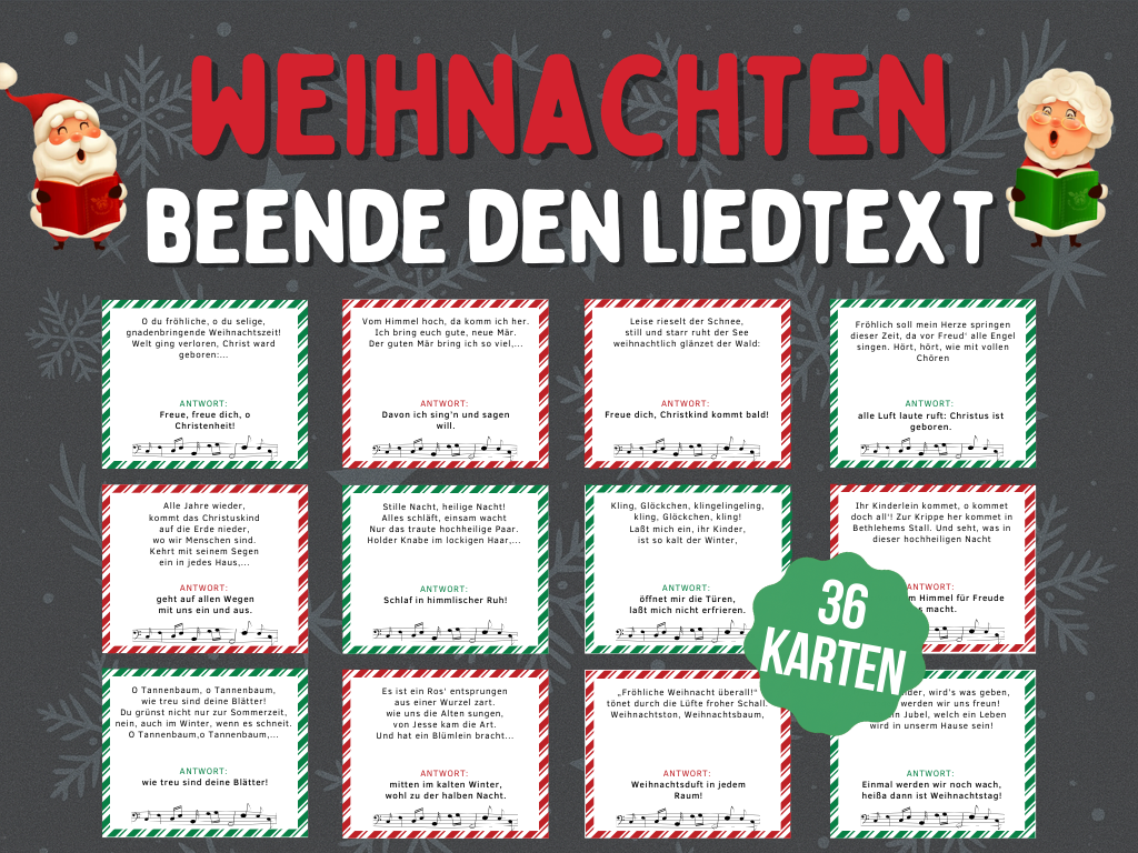 Weihnachtsspiel  - Liedtext Spielkarten