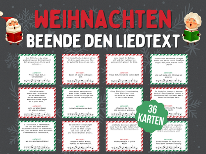 Weihnachtsspiel  - Liedtext Spielkarten