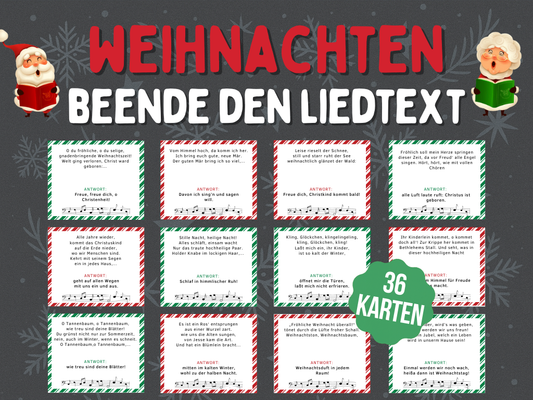 Weihnachtsspiel  - Liedtext Spielkarten