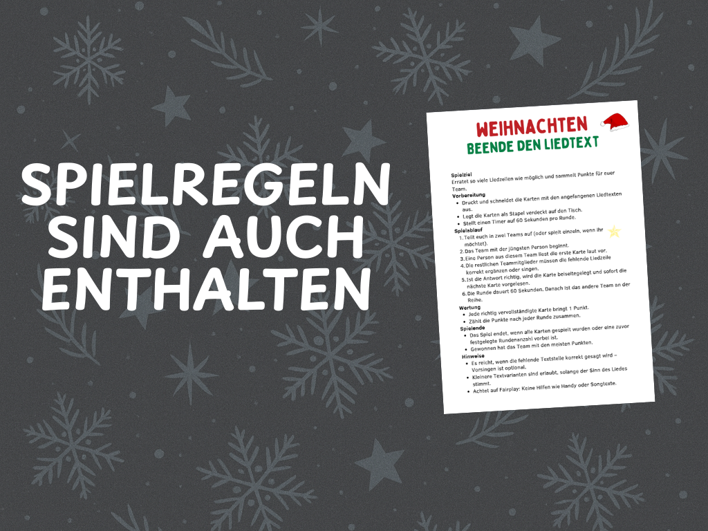 Weihnachtsspiel  - Liedtext Spielkarten
