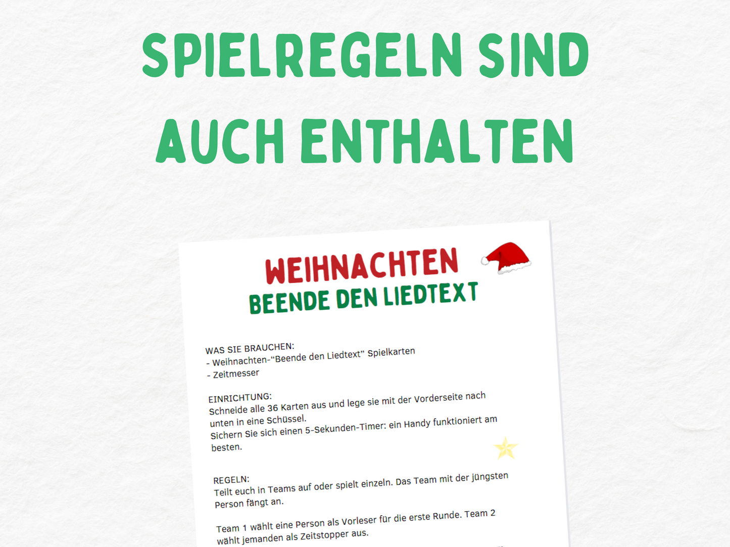 Weihnachtsspiel  - Liedtext Spielkarten