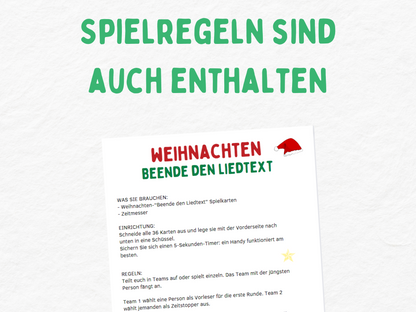 Weihnachtsspiel  - Liedtext Spielkarten